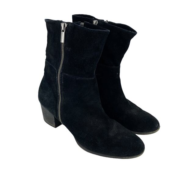 ADAM TUCKER 9M Isadora Black Suede Leather Double Zipper Boots Bootie Heel - Picture 5 of 16